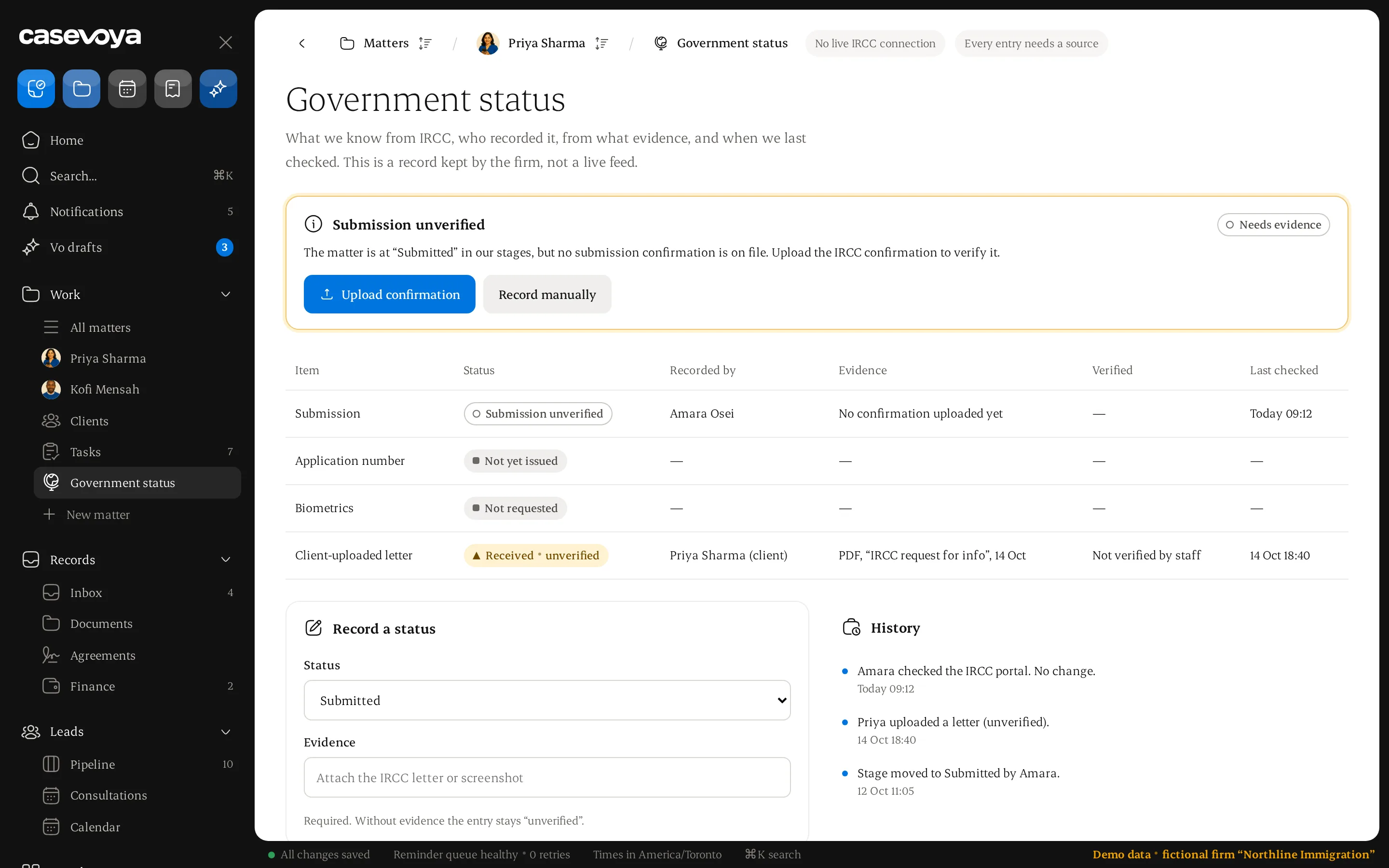 Government status table recorded by the firm with evidence