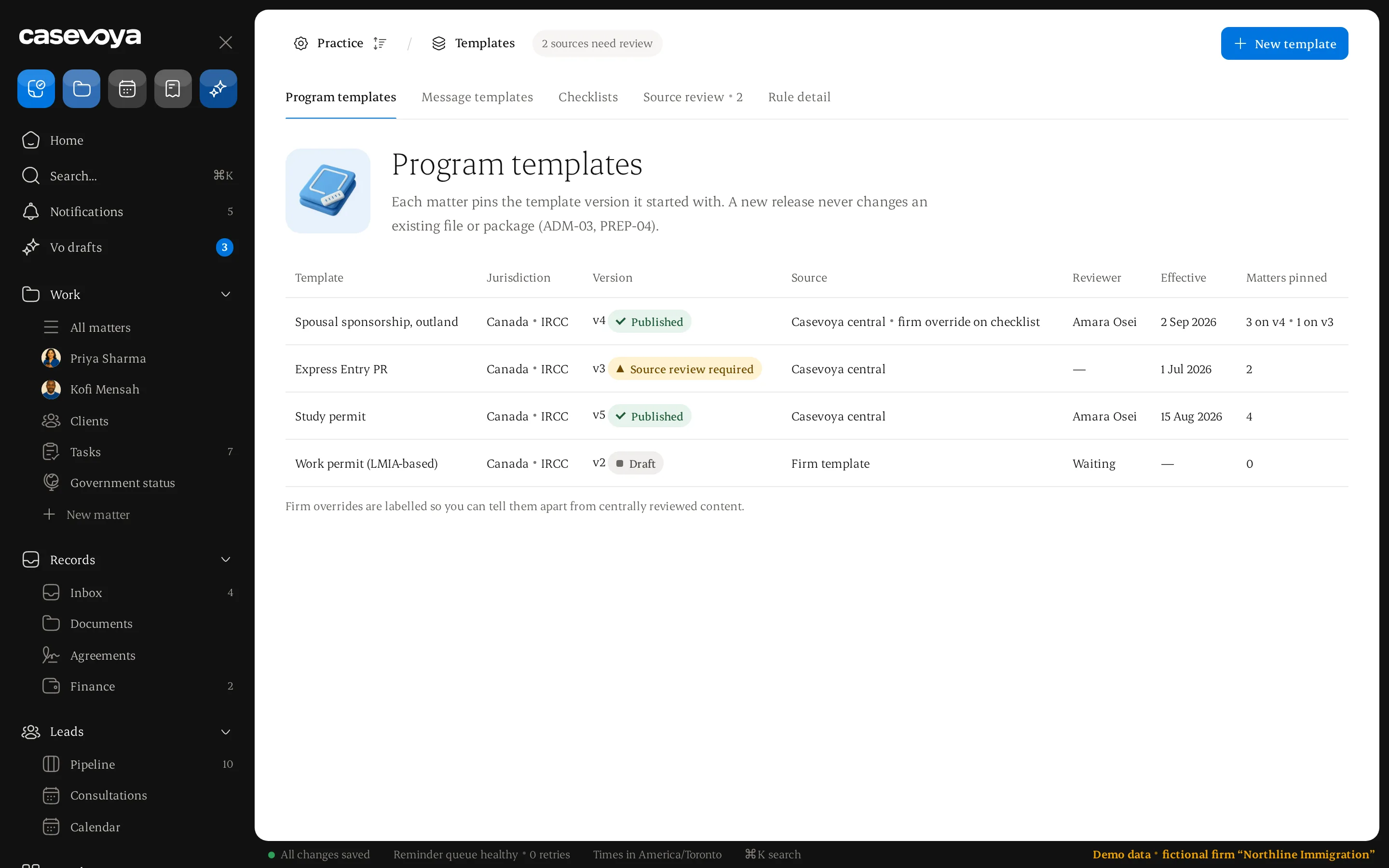 Program templates with versions, reviewers and effective dates