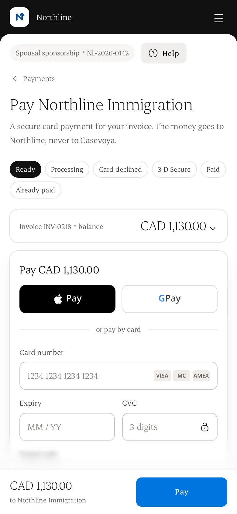 Paying in the portal