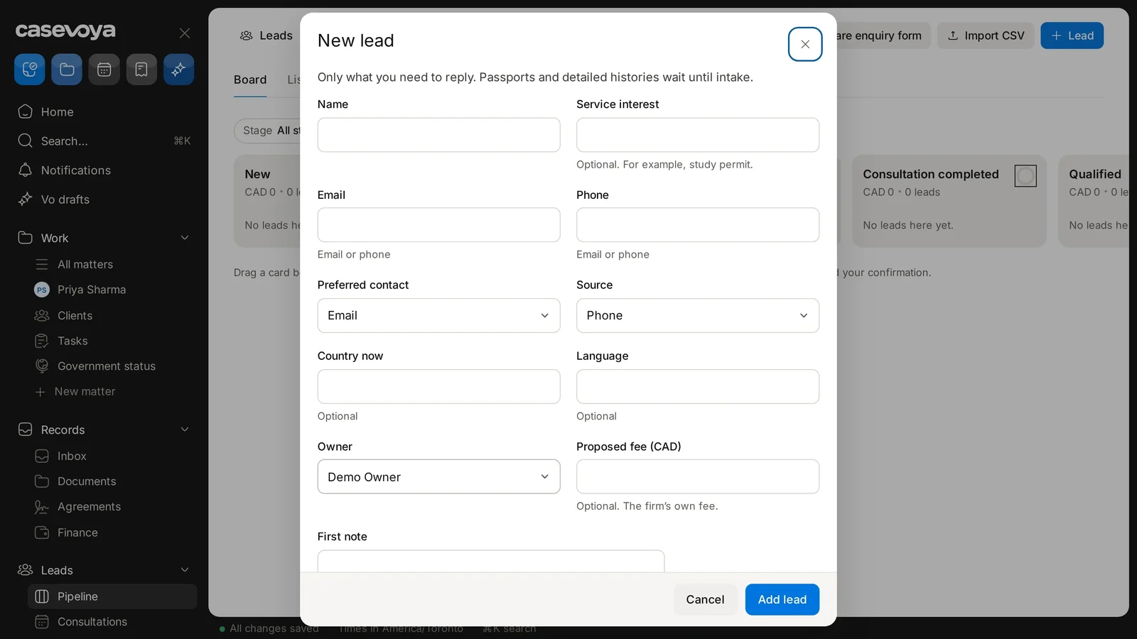 Screen: Note, consent